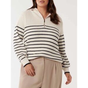 Ever New Danielle Curve Quarter-Zip Knit Sweater Cream